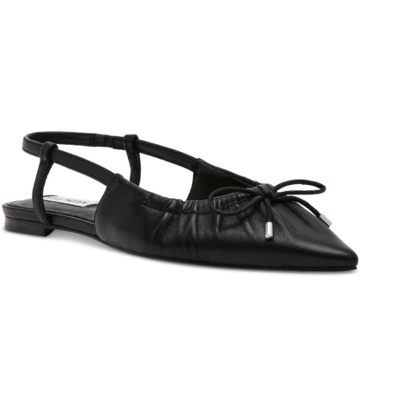 Shoes - Steve Madden Women's Laylah Pointed-Toe Pleated Slingback Flats - Black Leather